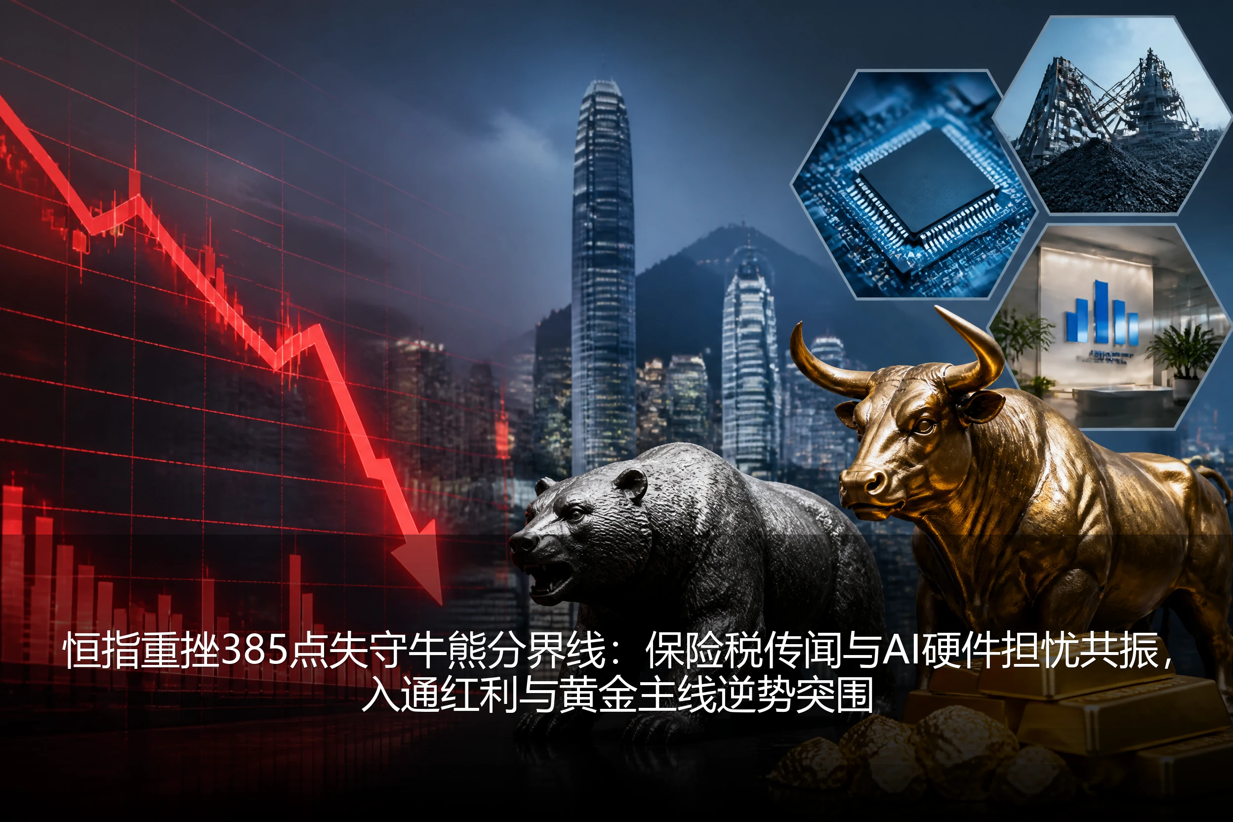 恒指重挫385点失守牛熊分界线：保险税传闻与AI硬件担忧共振，入通红利与黄金主线逆势突围